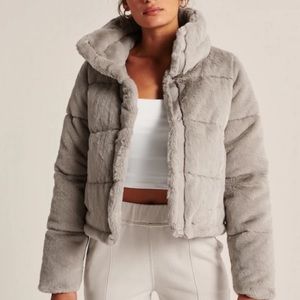 Abercrombie Grey Faux Fur Mini Puffer